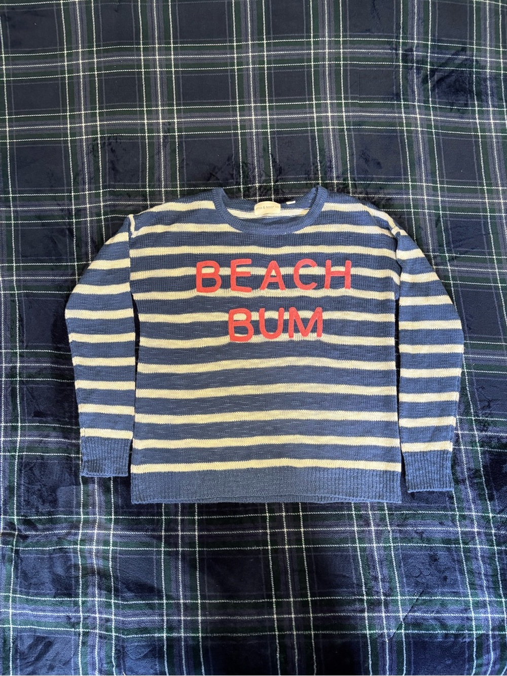 Blue and white stripped Beach Bum cover up sweater. Size Xs.